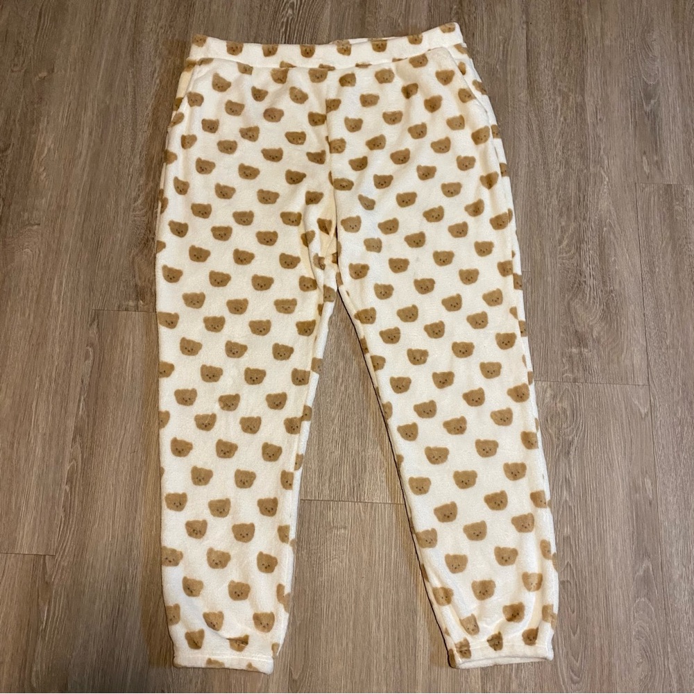 La Vie en Rose Teddy Bear Print Plush Pajama Pants - Size XL - NWT
